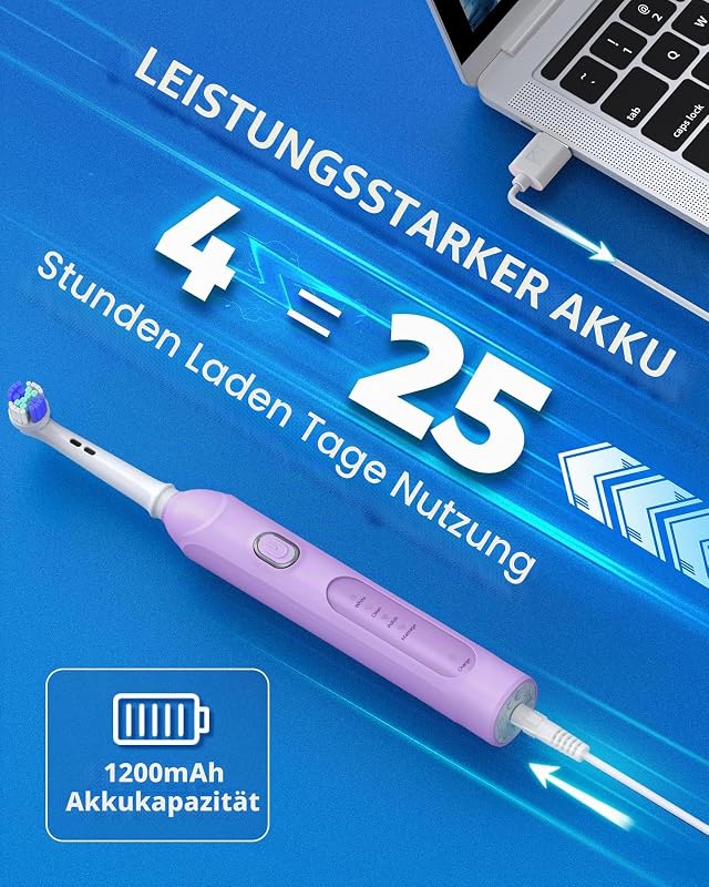 Rotierende elektrische Zahnbürste mit 8 Bürstenköpfen 2 Type Lilaila
