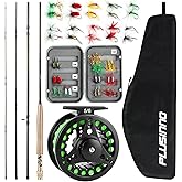 PLUSINNO Fly Fishing Rod and Reel Combo, 4 Piece Lightweight Ultra-Portable Graphite Fly Rod 5/6 Complete Starter Package with Carrier Bag