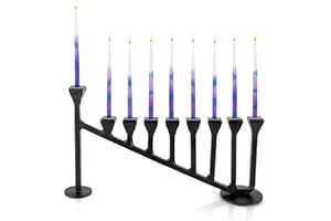 Stur-De Hanukkah Menorah 9-Branch Hanukiah - Decorative Menorahs for Chanukah, Handcrafted Iron Candlestick Holder - Compatible with Small Menorahs Hannukah Candles - Black, 13.7" L x 3" W x 7.5" H