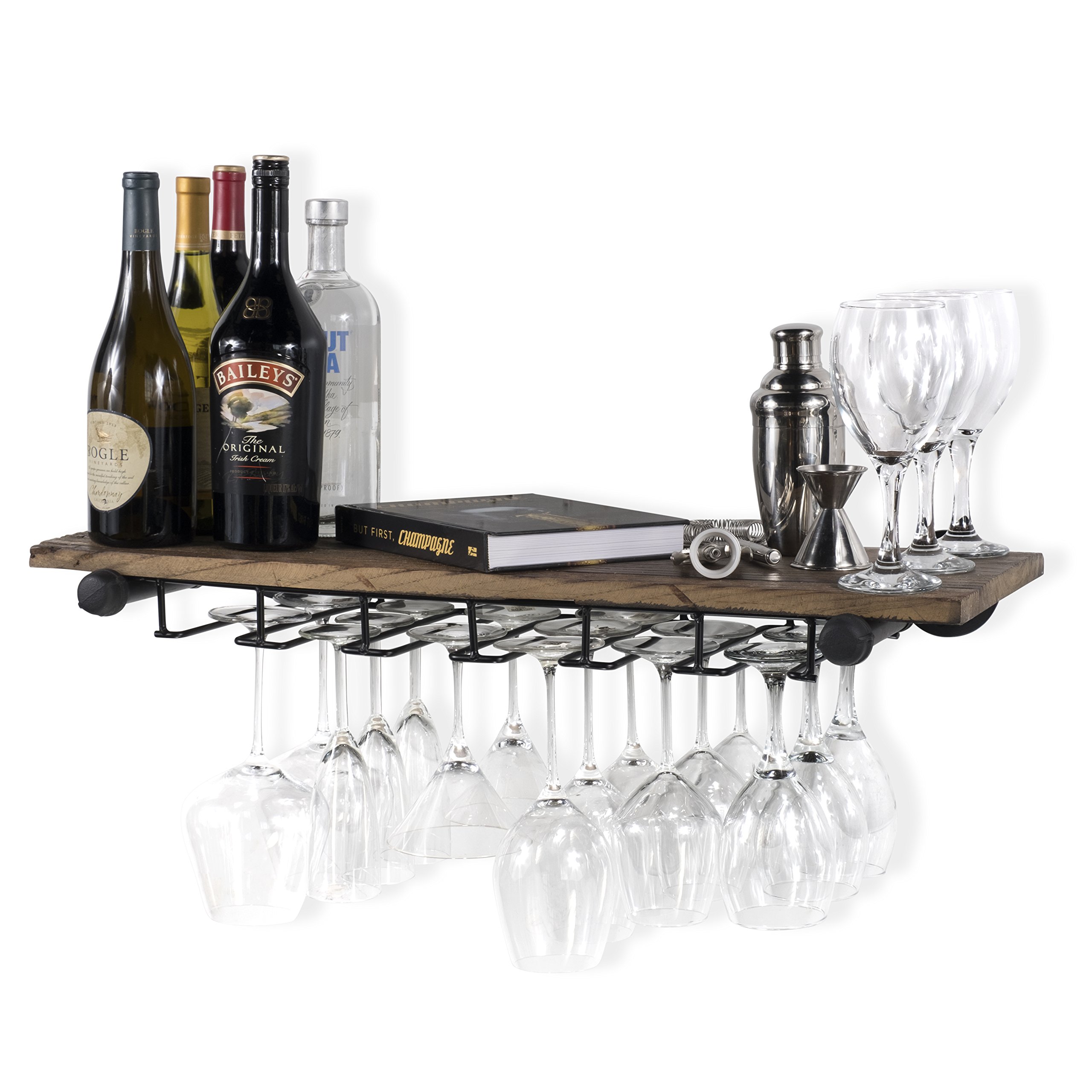 Rustic State Wall Mounted Reclaimed Wood Floating Shelf Wine Rack with
