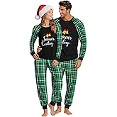 Xaatren Christmas Pajamas for Couples Women Men Long Sleeve Crewneck Xmas Sleepwear Soft Holiday Loungewear Pjs Set