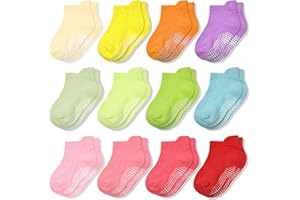 ELUTONG Non Slip Toddler Socks 12 Pairs Ankle Socks with Grips for 0-7 Years Toddlers Baby Infant Kids Girls Boys