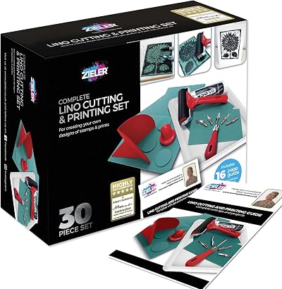Zieler Complete Lino Cutting & Printing Set 30-Pieces Starter Booklet Included