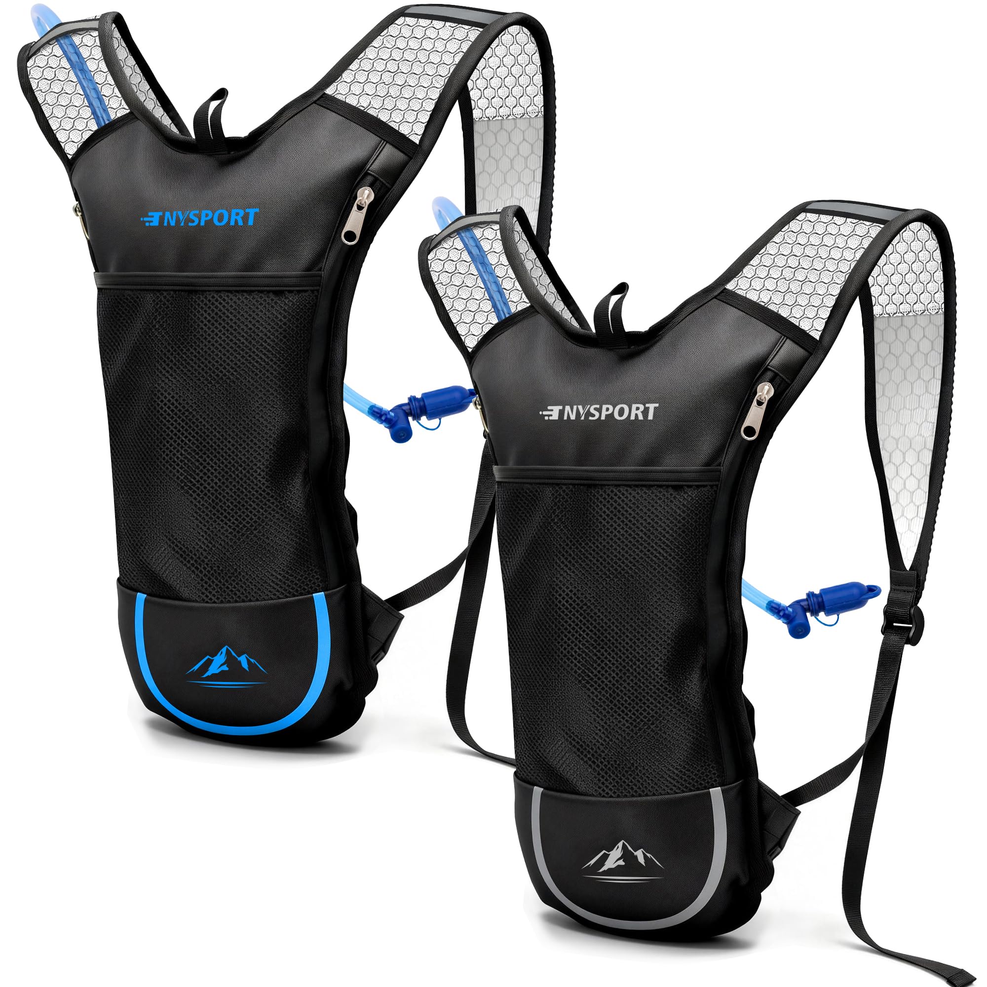 Photo 1 of 2 Pack Hydration Backpack Pack with 2L Hydration Bladder, TNYSPORT Lightweight Breathable Water Backpack with 3 Layer Pockets, Reinforced Shoulder Straps (Blue & Light Gray)