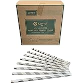 500 Count | Kingseal FSC Certified Paper Cocktail Straws, Unwrapped, 6mm x 5.75 Inches, Silver Stripe, Biodegradable, Earth Friendly, Bulk Pack - 1 Box of 500 Straws