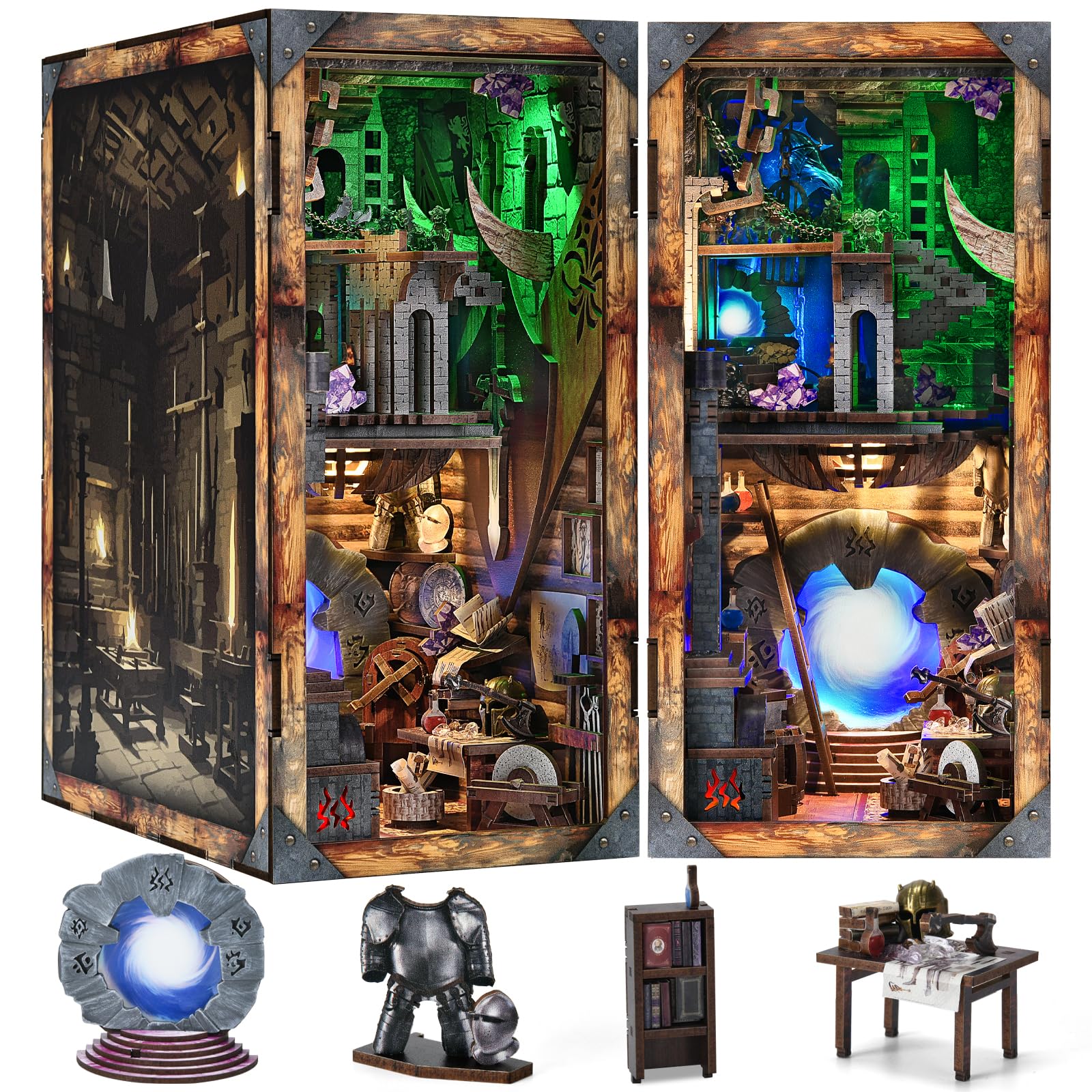 MiniCity Book Nook Kit, DIY Miniature Dollhouse Booknook Kit with LED Light and Dust Cover for Teens and Adults (Blade and Magic) — image 1
