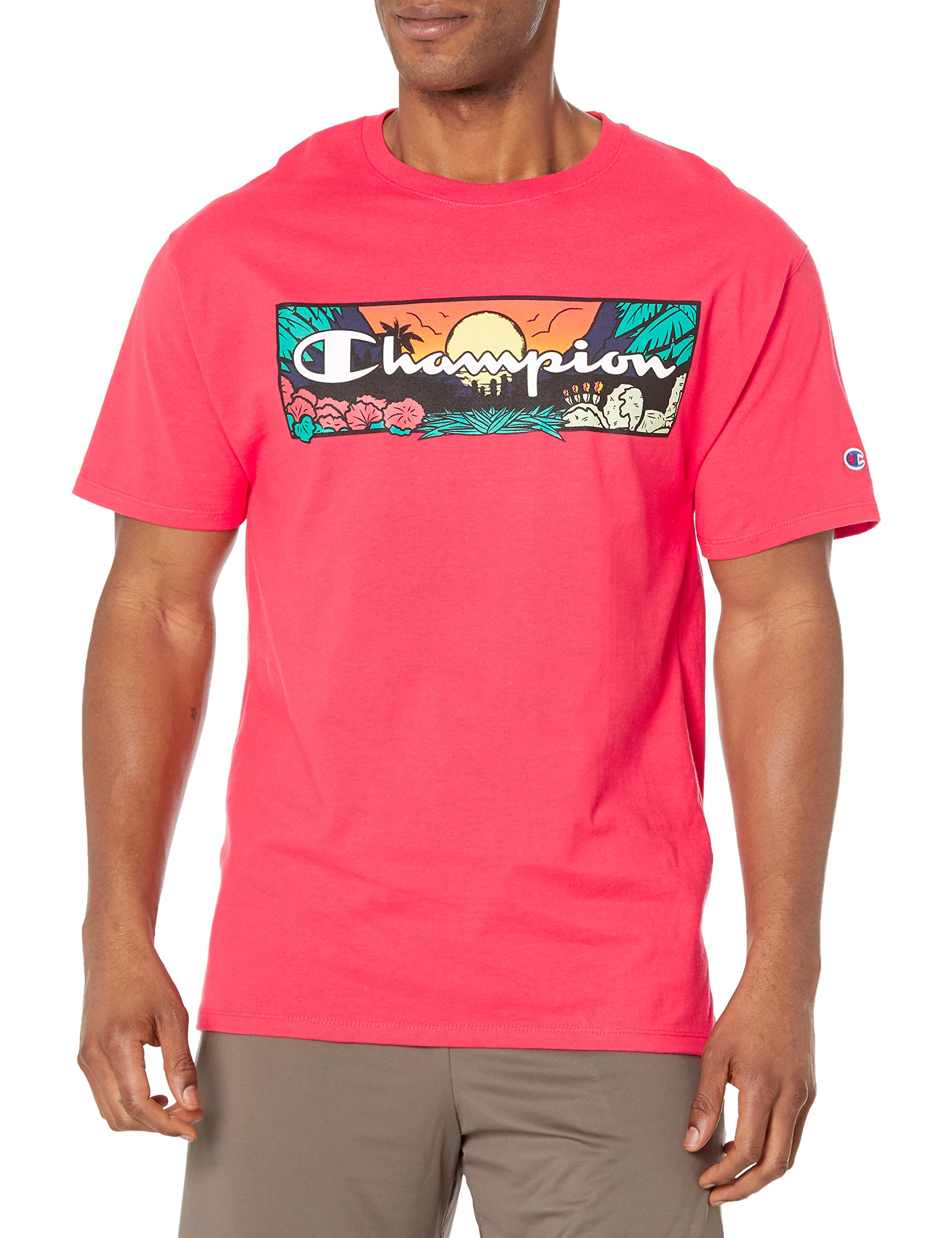 Champion mens Classic T-shirt, Graphic T Shirt, Red