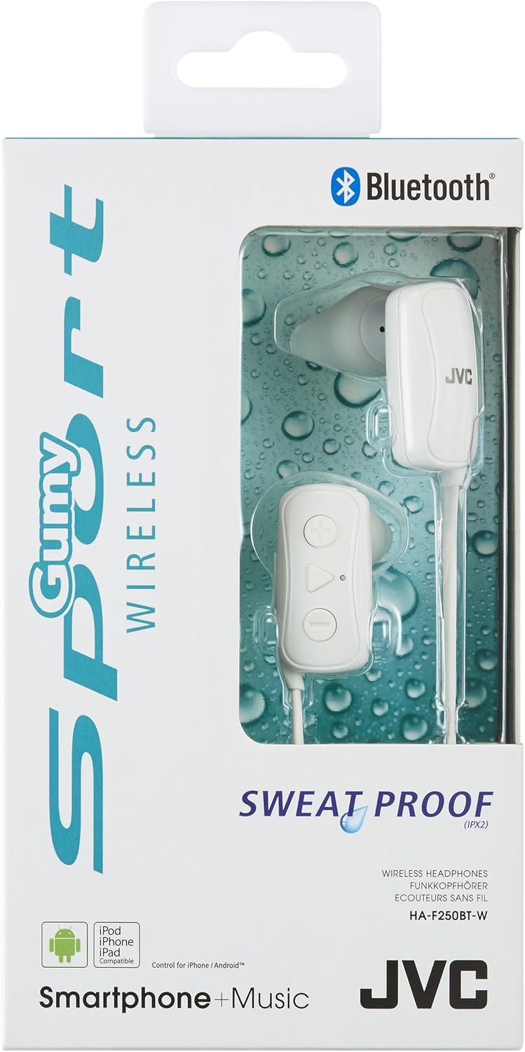 JVC HA-F250BT Gumy Sports Wireless Bluetooth Headphones In-Ear Sweat Proof Resistant Earphones - White, Bianco - Image 3