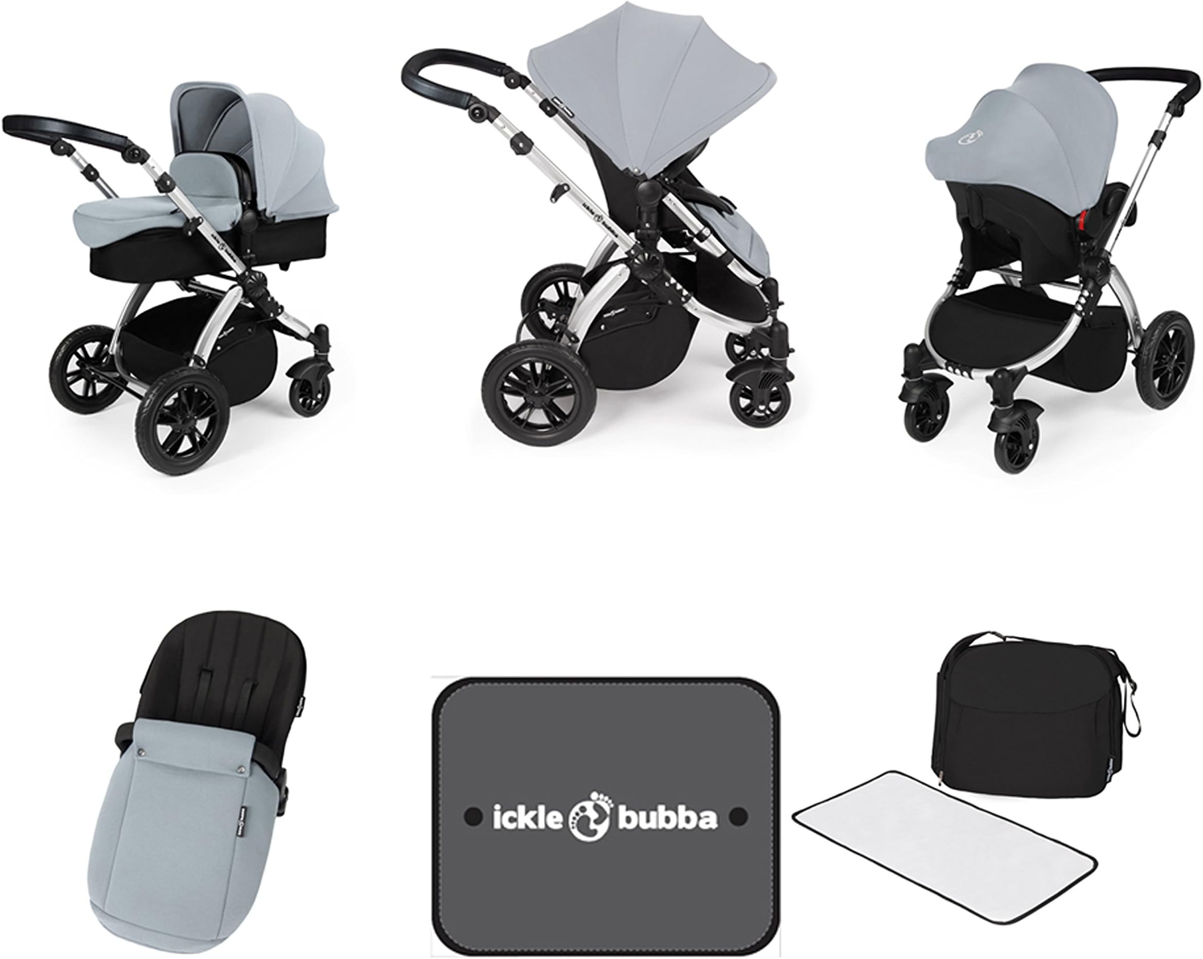 Ickle Bubba Stomp V3 All In One Baby Travel System| Silver on Silver Chassis