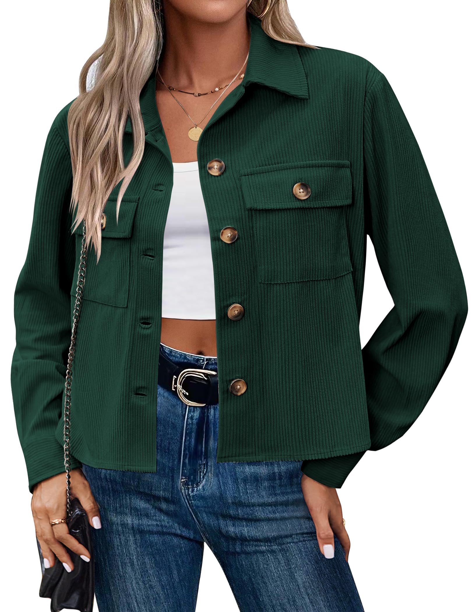 Photo 1 of Zeagoo Shackets for Women 2025 Crop Corduroy Jacket Button Down Shirts Long Sleeve Cropped Cute Casual Tops