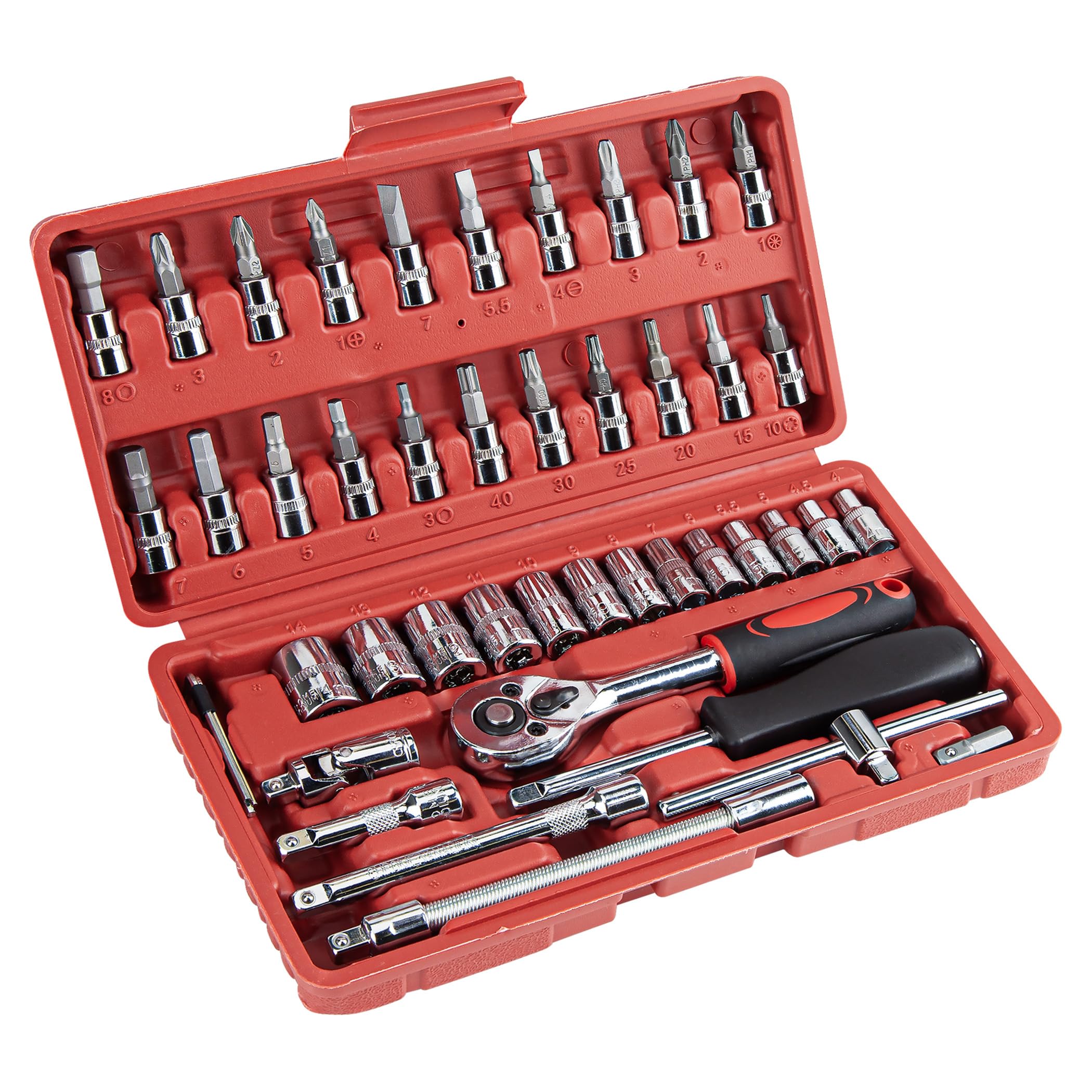 CARTMAN 46 Pieces 1/4 inch Drive Socket Ratchet Wrench Tool Set with Bit Socket Set Metric and Extension Bar for Auto Repairing and Household with Storage Case