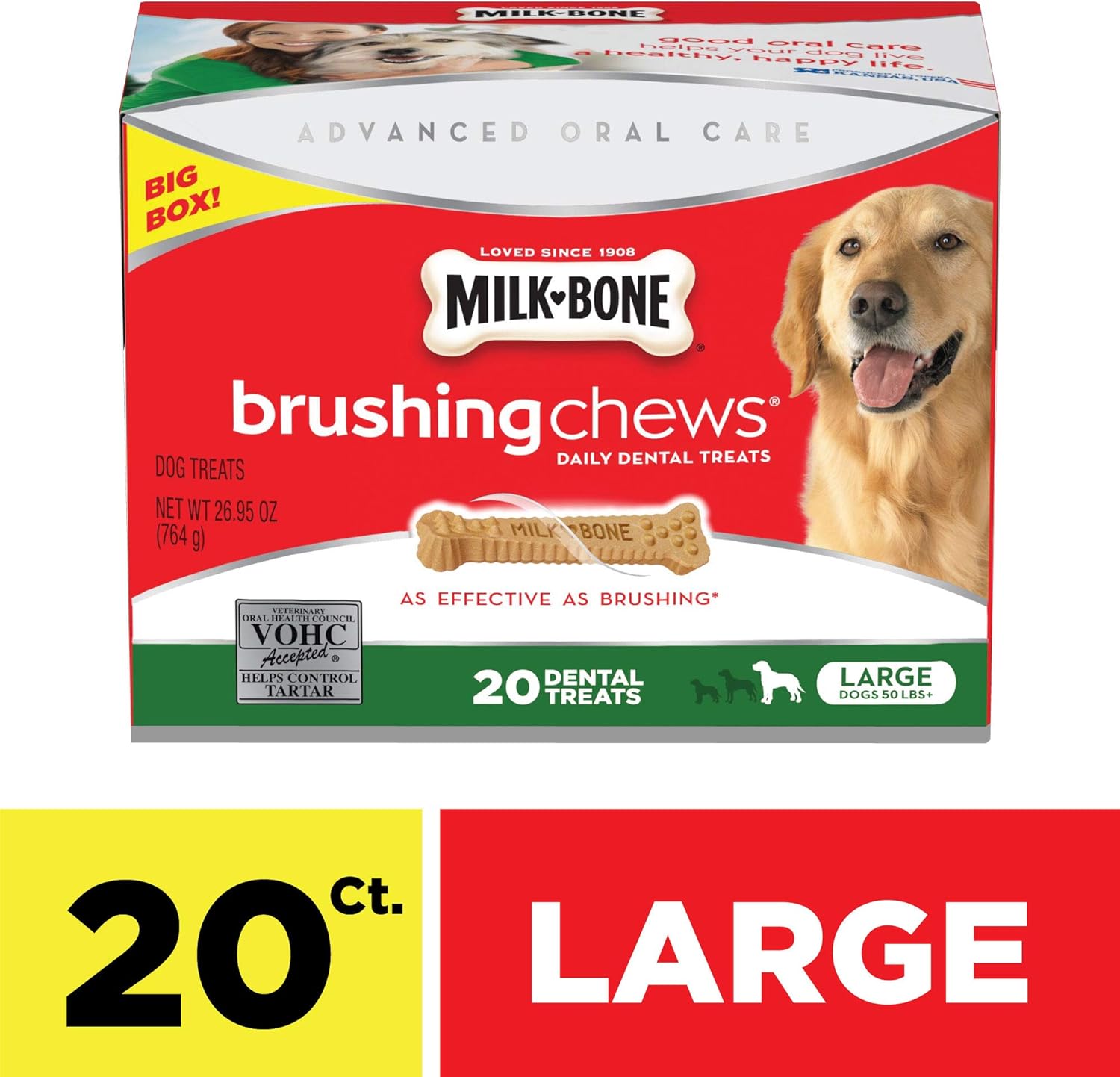 MilkBone Brushing Chews Daily Dental Dog Treats, Large