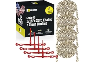 DC Cargo Chain Binder Kit (4 Sets) | 5/16" Grade 70 Extra Long 20 Foot Chain - and Load Binder Set | Heavy Duty Ratcheting Ch