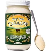 Pasture Raised Beef Tallow, Grass-Fed &amp; Grass-Finished, Made from Beef Suet for More Nutrients, 14oz Glass Jar