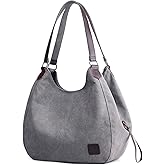DOURR Women's Multi-pocket Shoulder Bag Fashion Cotton Canvas Handbag Tote Purse