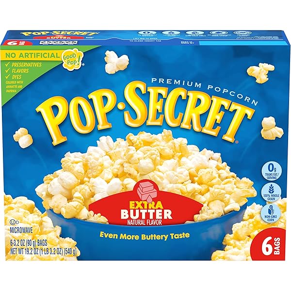 POP SECRET MICROWAVE POPCORN, EXTRA BUTTER FLAVOR, 3.2 OZ SHARING BAGS, 6 CT