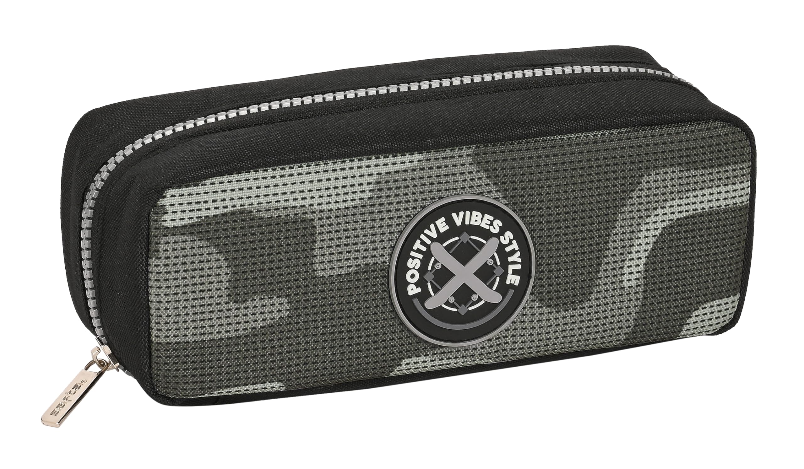 Safta - Pencil Case with Gusset, Children's Case, Ideal for School Age Children, Comfortable and Versatile, Quality and Resistance, 21 x 8 x 8 cm Black, Black/White, Estándar, Casual