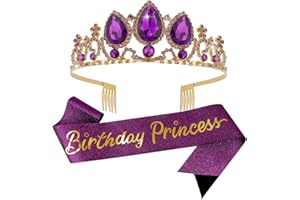 VELSCRUN Birthday Girl Sash Princess Crown Tiaras for Girls Happy Birthday Party Decorations for Girls Birthday Gifts