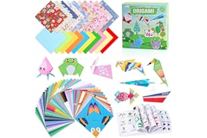 CATNEE Origami Paper for Kids Crafts, 350 PCS Origami Paper Kit, Vivid 200 Cartoon Origami Objects+100 Solid Color Papers+50 Traditional Japanese Patterns with Instructions, Origami for Kids Adults Beginners