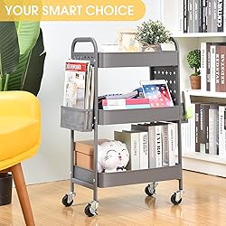 TOOLF 3-Tier Storage Cart, Metal Utility Rolling