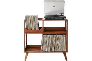 Crosley Furniture Asheville Mid-Century Modern Media Console Record Player Stand, Storage for Vinyl Records, Medium, Walnut
