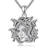 AXOMY Goth Necklace 925 Sterling Silver Anatomical Heart/Medusa/Spoon/Hecate Pendant Necklace Gothic Skull Abalone Shell Myth Skeleton Witchy Jewelry Mothers Gifts for Women Mom Grandma