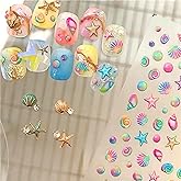 Dedyel Ocean Nail Art Stickers 5D Embossed Seashell Starfish Nail Stickers Summer Self Adhesive Nail Stickers for Women Girls DIY Manicure Decoration