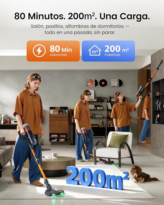 FV5 Aspiradora sin Cable 70kPa/80Min, Base de Carga, Tubo Plegable