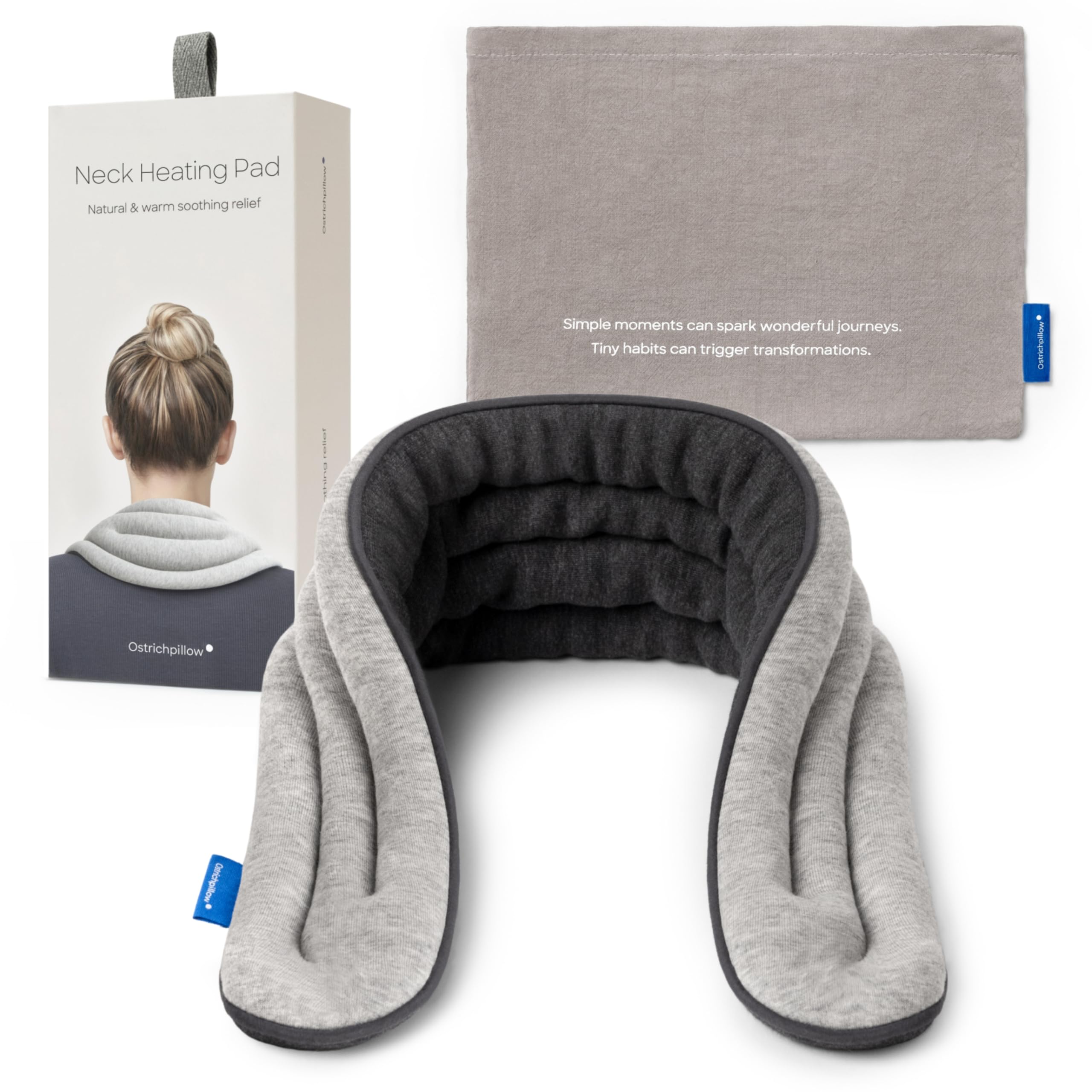 Ostrichpillow Neck Wrap Microwavable Heating Pad for Neck and Shoulder - Relaxation & Pain Relief, Extra-Long Design, Natural Clay Fill, Ergonomic Pressure, Protective Bag