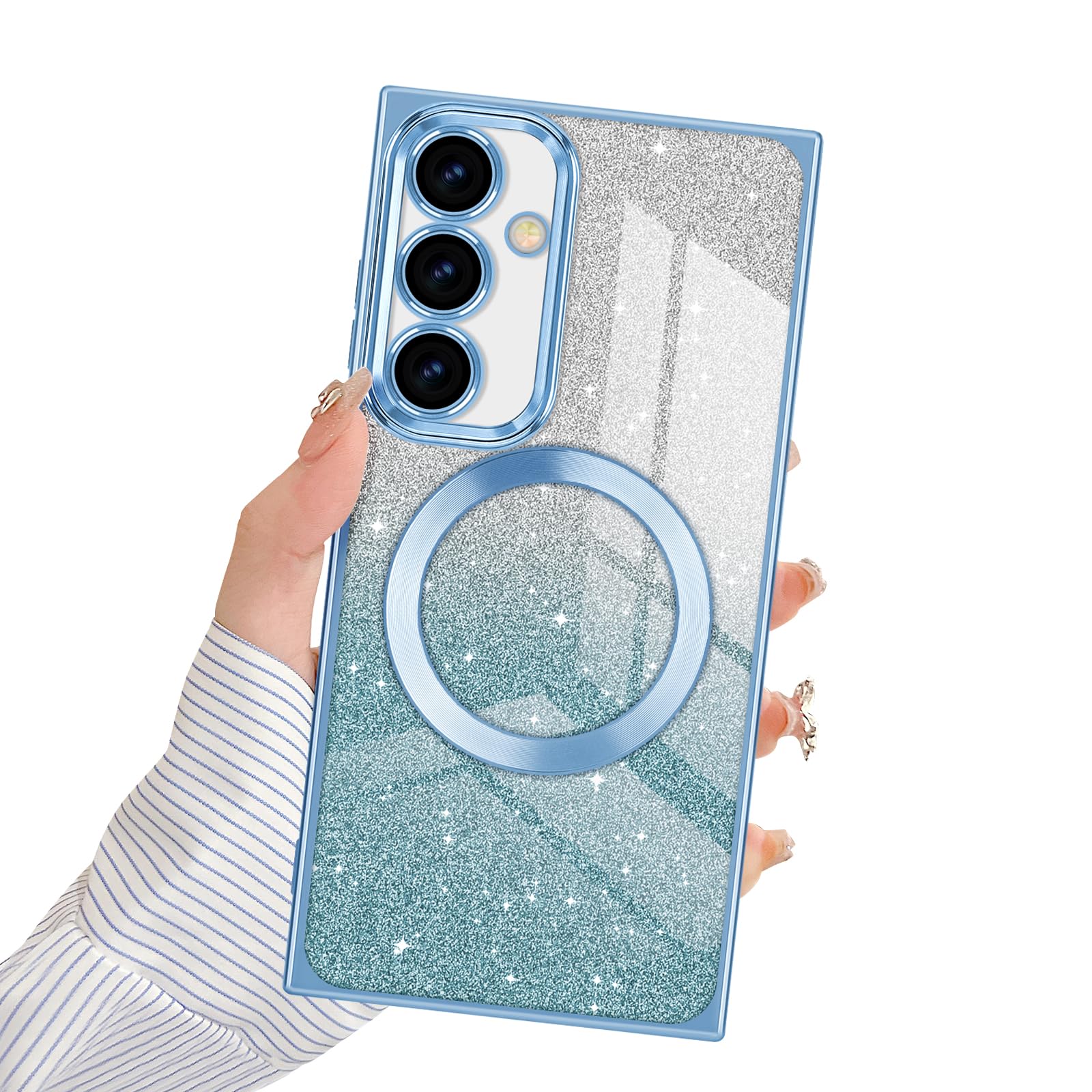Photo 1 of Newseego for Samsung Galaxy S24 Plus Magnetic Case, Luxury Gradient Glitter Plating Case for Women Men Soft TPU Camera Protection Sparkly Clear Back Cover for Samsung Galaxy S24 Plus-Blue