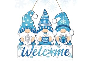 Panelee Winter Welcome Door Sign Wooden Gnome Hanging Sign Snowflake Winter Gnome Door Hanger with Rope Hanging Decoration for Front Door Porch Home Winter