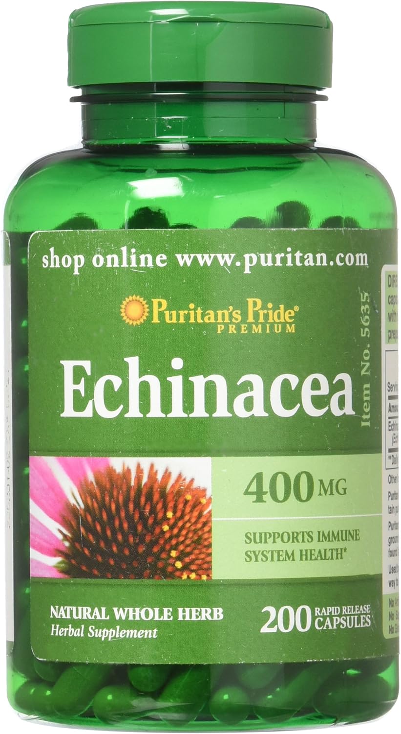 Echinacea 400 mg for Immune Health by Puritan's Pride to Support Immune System 200 Capsules: Health & Personal Care