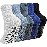 CaiDieNu Fuzzy Socks for Men with Grippers, Fluffy Slipper Socks Winter Warm Thick Home Hospital Cozy Non-slip Socks 5 Pairs