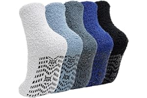 CaiDieNu Fuzzy Socks for Men with Grippers, Fluffy Slipper Socks Winter Warm Thick Home Hospital Cozy Non-slip Socks 5 Pairs