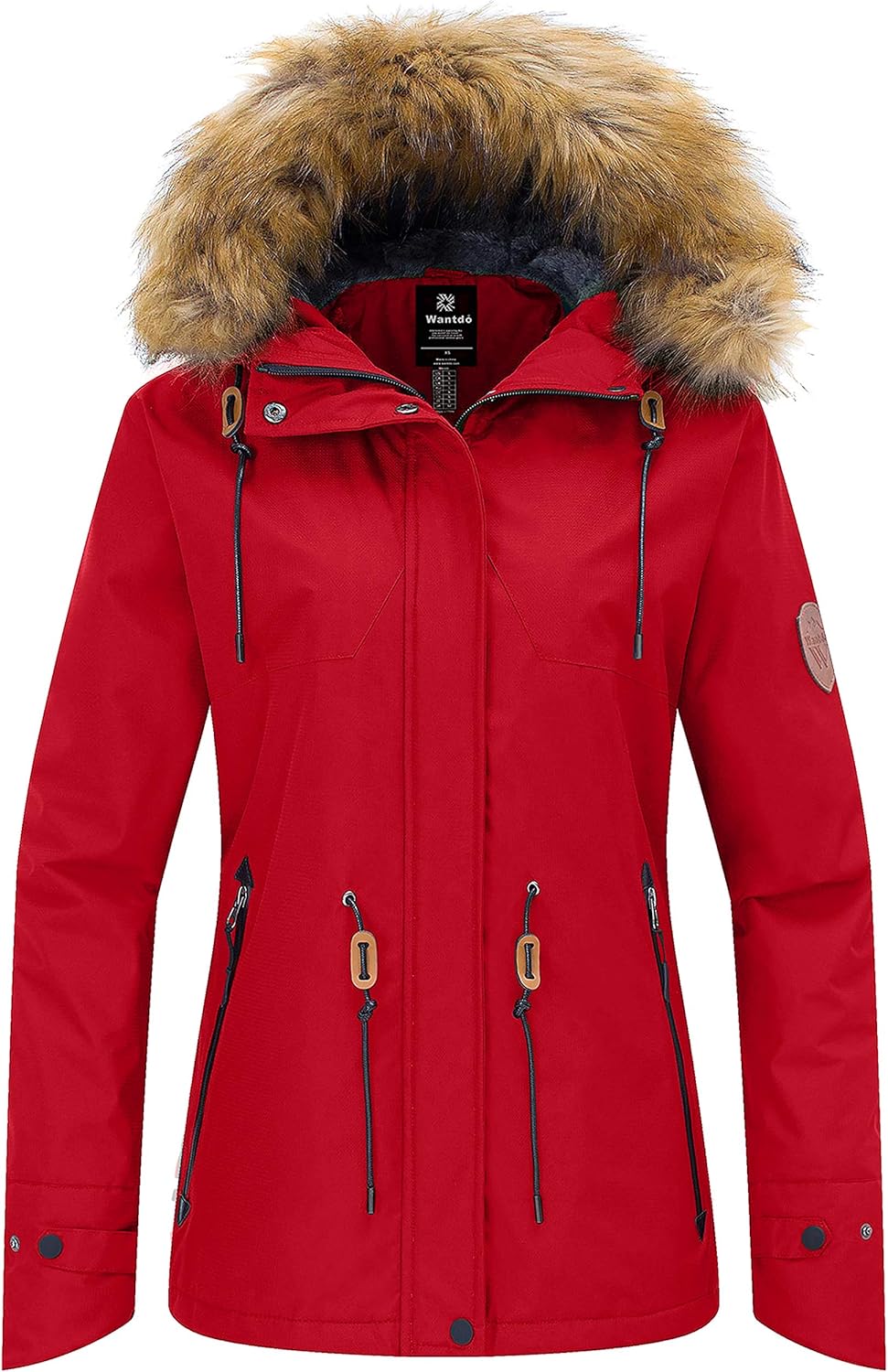 Wantdo Women's Waterproof Ski Jacket Hooded Winter Snow Coat Mountain Snowboarding Jackets Insulated Fleece Parka: Clothing