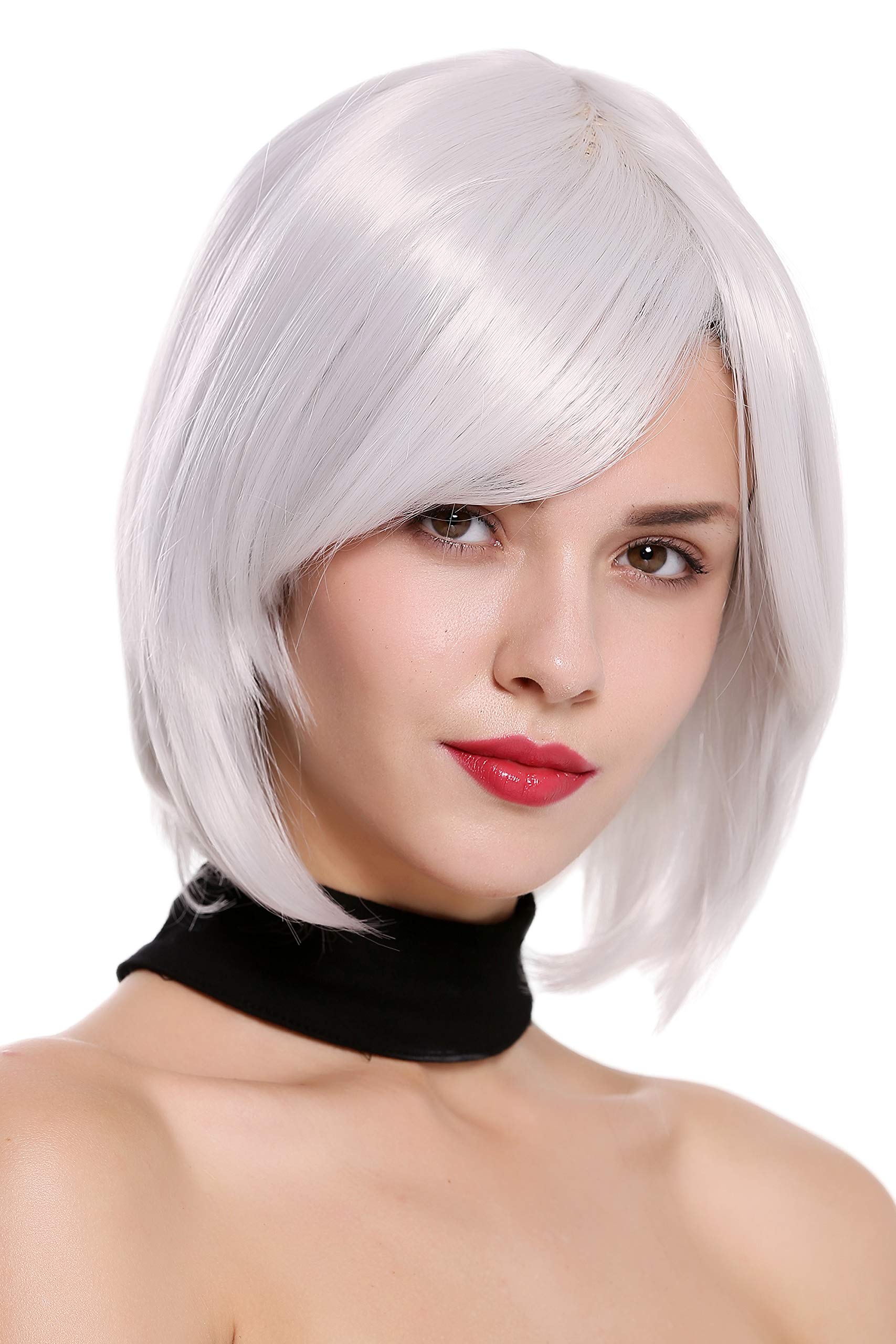 WIG ME UP - SA091 Lady Quality Cosplay Wig short bob longbob parting straight grayish white