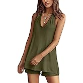Panadila Womens Summer Two Piece Sets Beach Vacation Outfits Halter Neck Tank Top and Shorts Set Knit Lounge Clothes