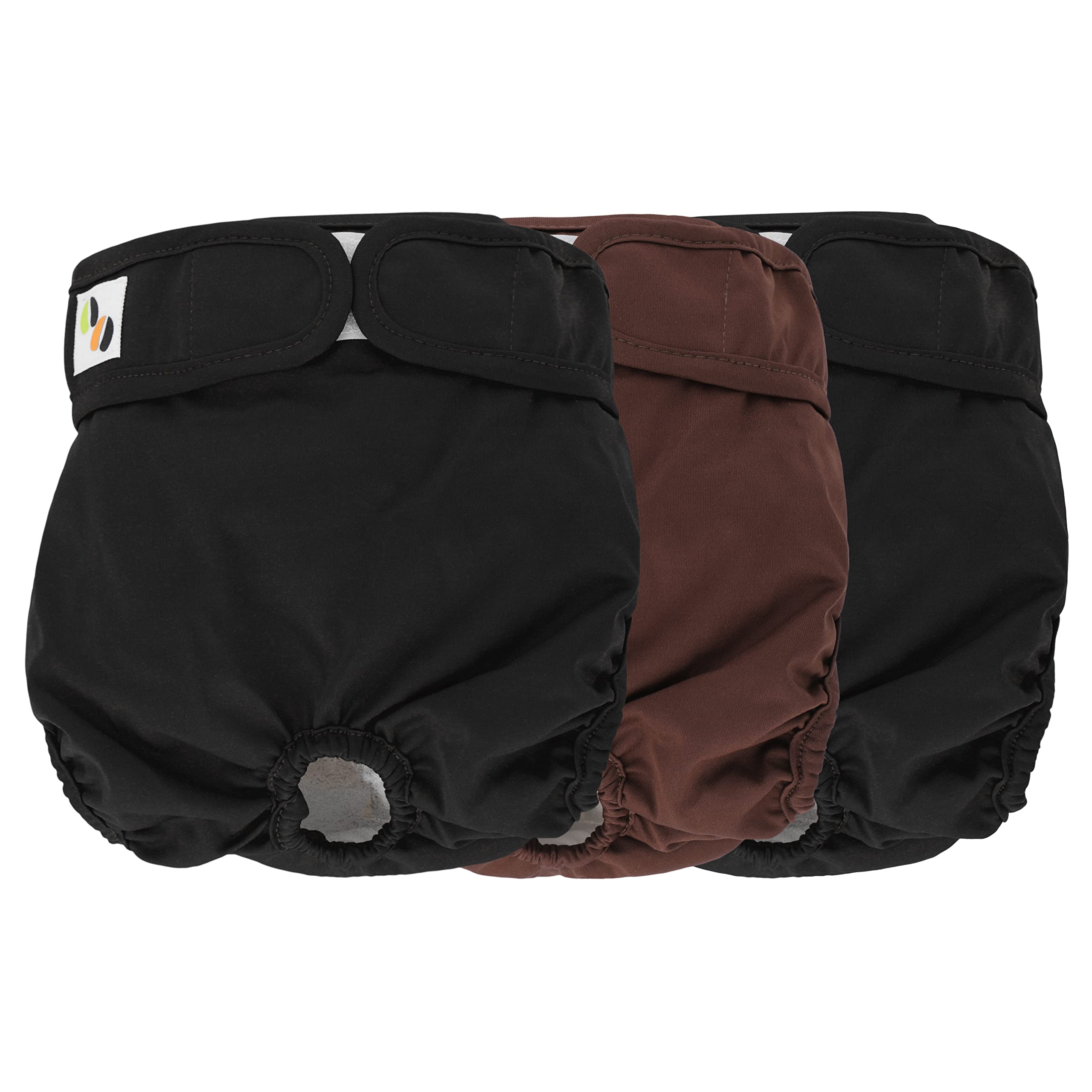 JM Female Dog Nappies - Highly Absorbent, Breathable Dog Nappy with Microfiber Pad & Waterproof Layer - Dog Period Pants Pack of 3, Washable Extra Large (Fit for 25"- 35" waist) Black & Brown