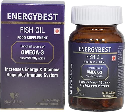 HealthBest EnergyBest Fish Oil Soft Gel capsules | Omega 3 | Increase Energy & Stamina | 1000mg | 60 Capsules