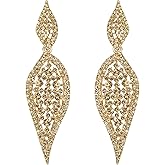 EVER FAITH Costume Party Jewelry 2 Leaf Round Crystal Hollow-out Pierced Chandelier Dangle Earrings for Women