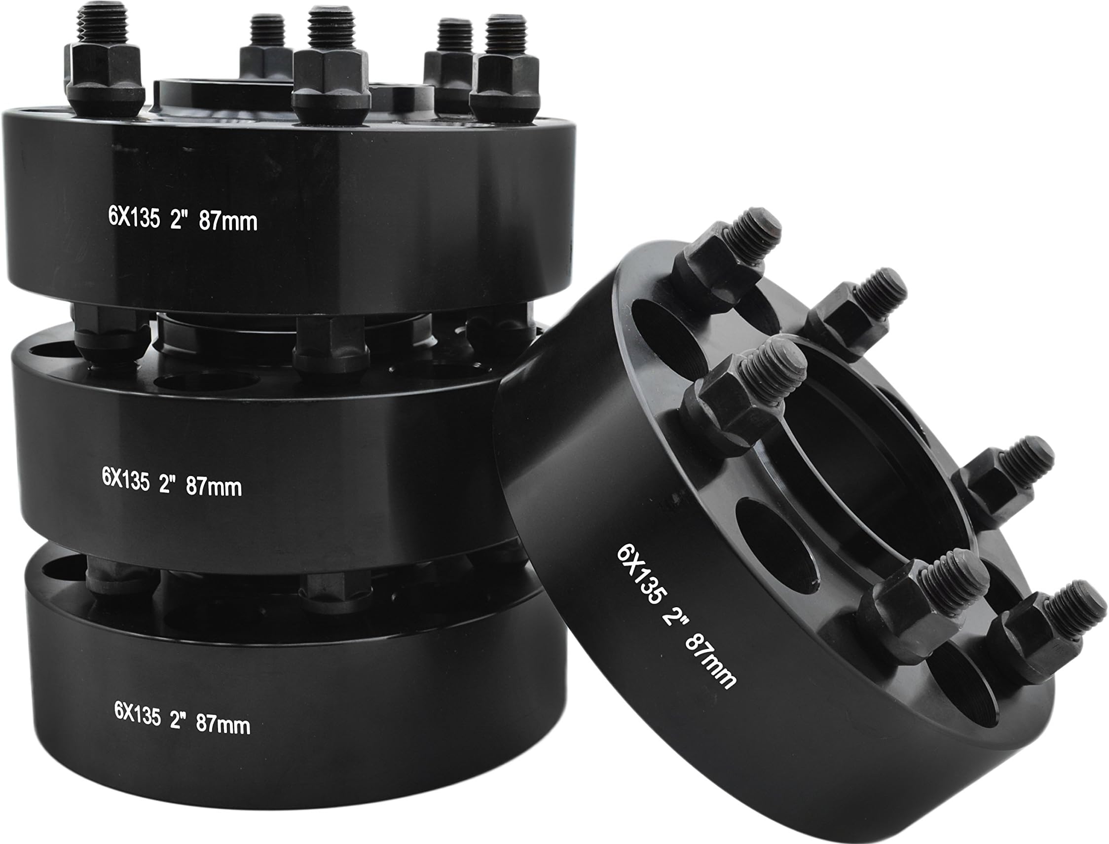 4 Pc Black Hub Centric 2" Wheel Adapters Spacers 14x2.0 Thread Pitch Works with 2003-2014 Ford F-150 Raptors Expeditions & More (Hub/Wheel Centric)