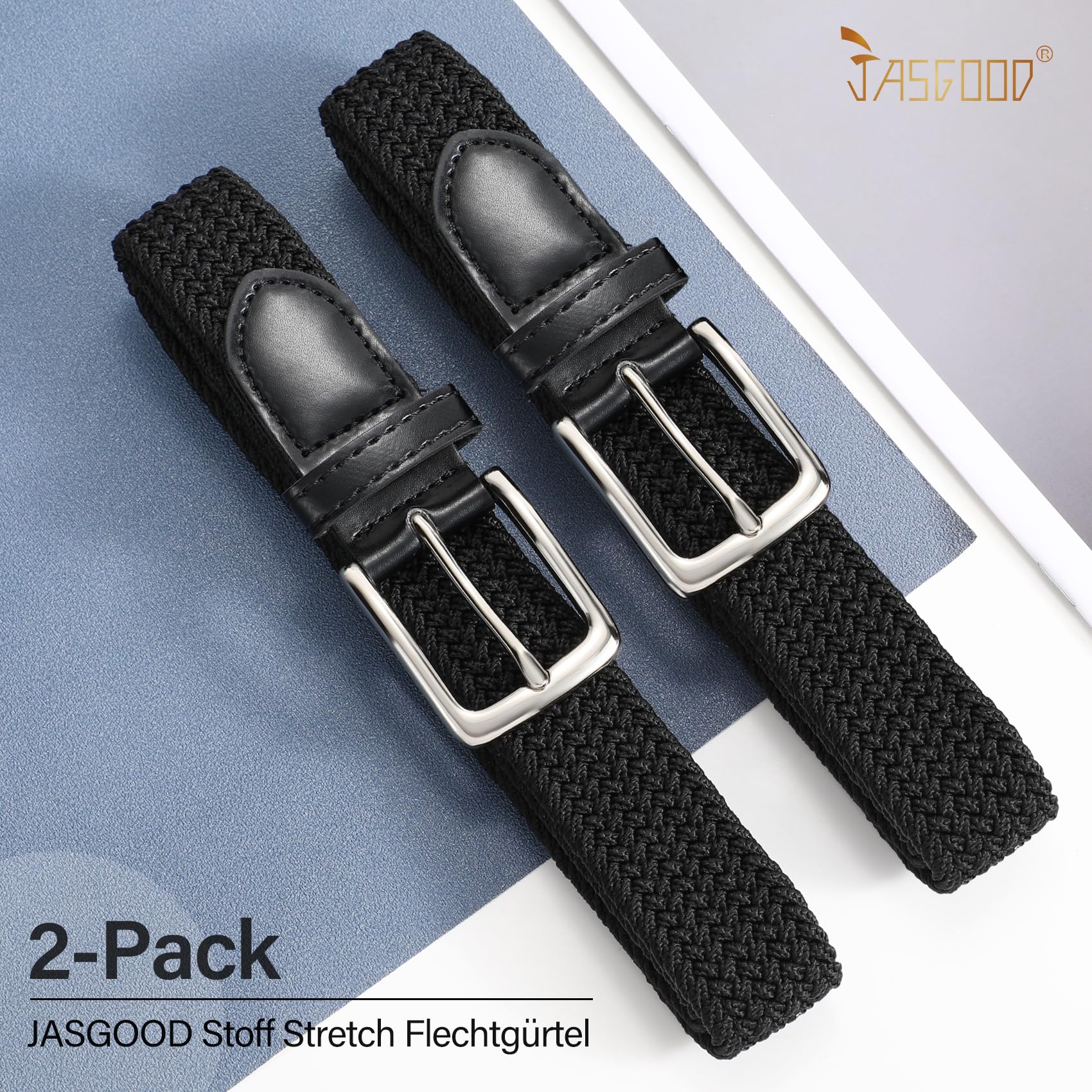 JasGood Geflochtener Elastischer Gürtel für Herren und Damen, 2 Stück Stoffgürtel Stretchgürtel Dehnbarer Gürtel für Jeans Hosen, 3 cm Breite 2