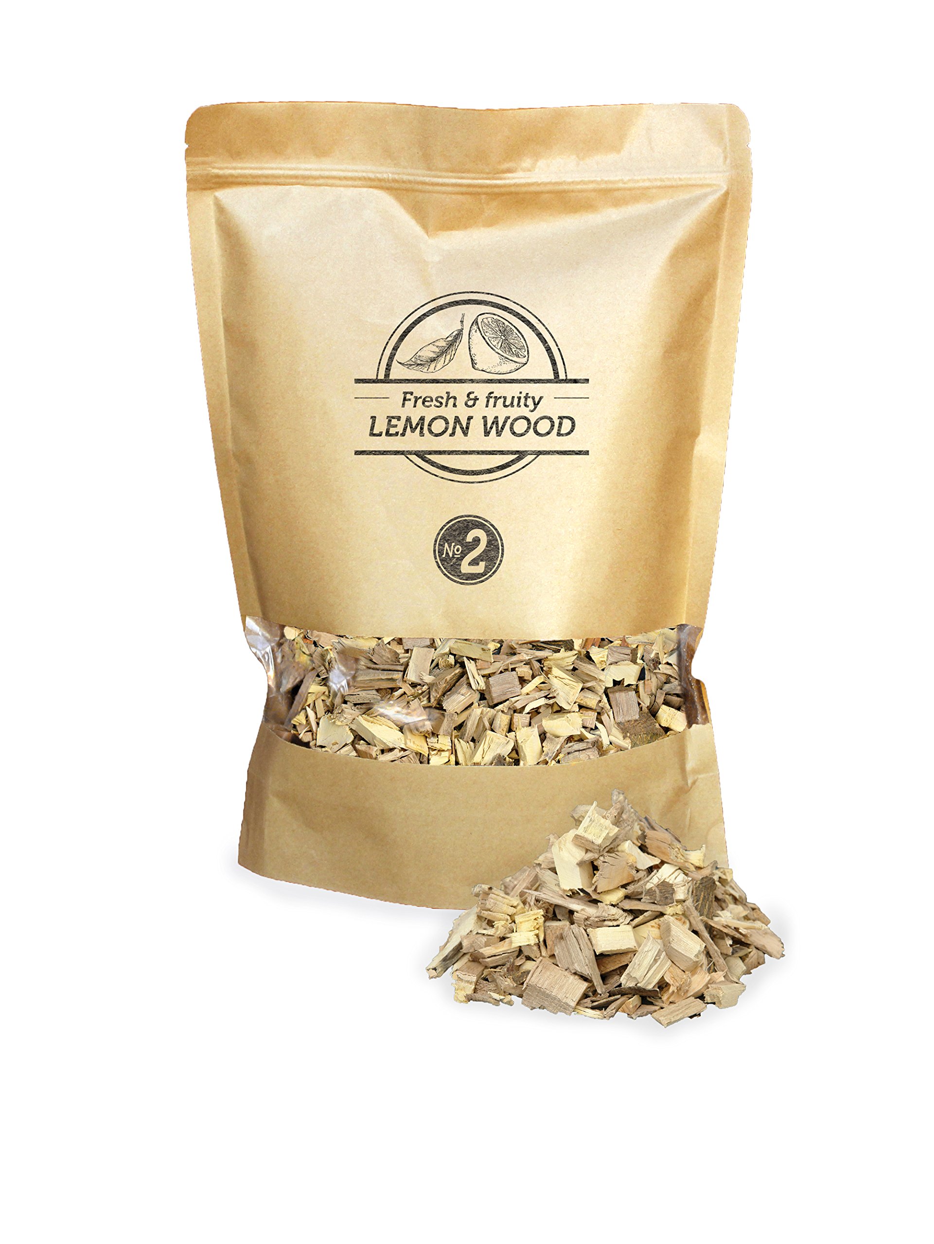 Smokey Olive Wood 1.7 Litres Lemon Tree Wood Chips for BBQ and Smoking, Size 5 mm-1 cm