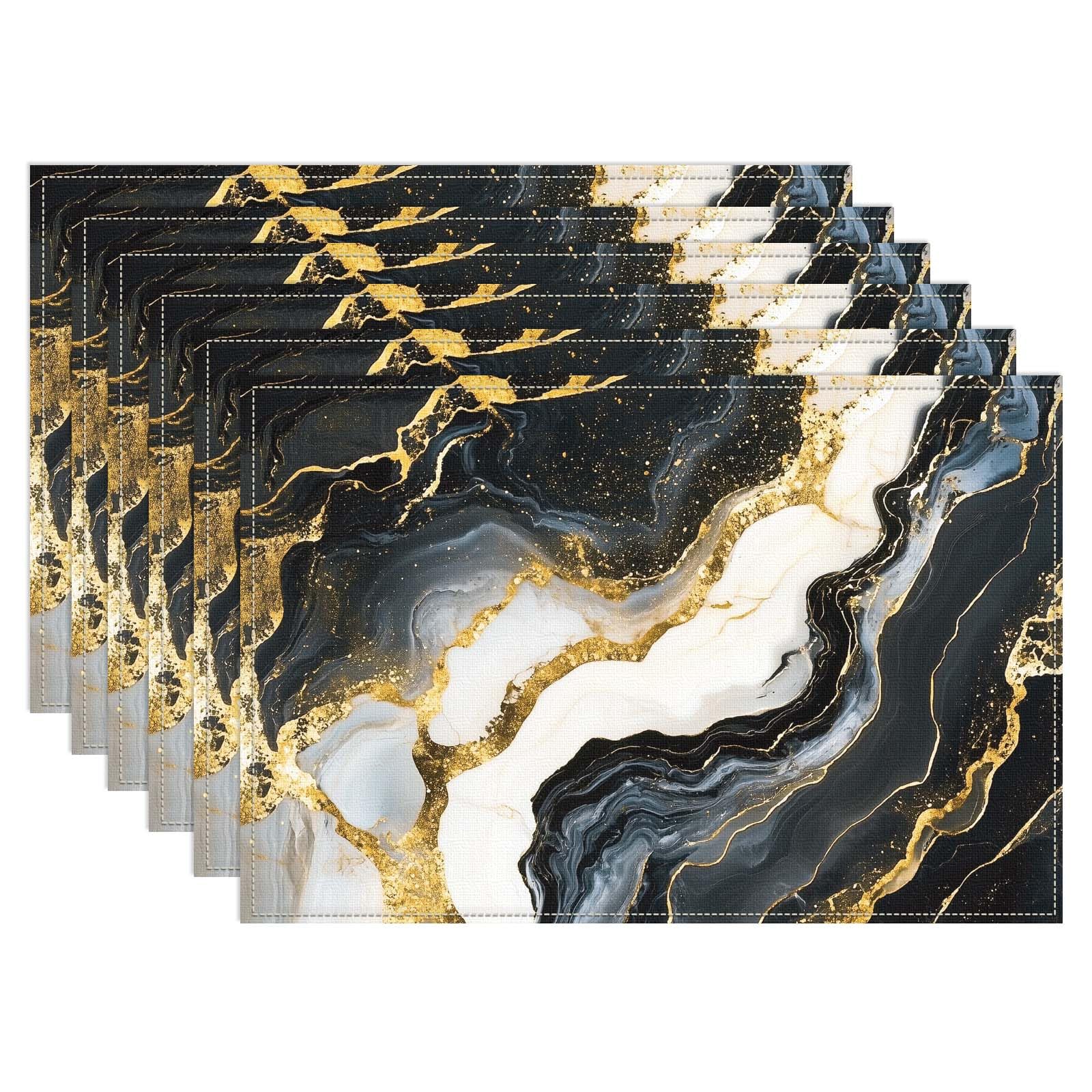WADORN 6Pcs Marble Print Place Mats, 11.8x17.7 Inch Mixed Marbles Table Mats Marble Theme Place Mats Rectangle Washable Dinner Table Decor Mat for Indoor Outdoor Home Kitchen Dining Table
