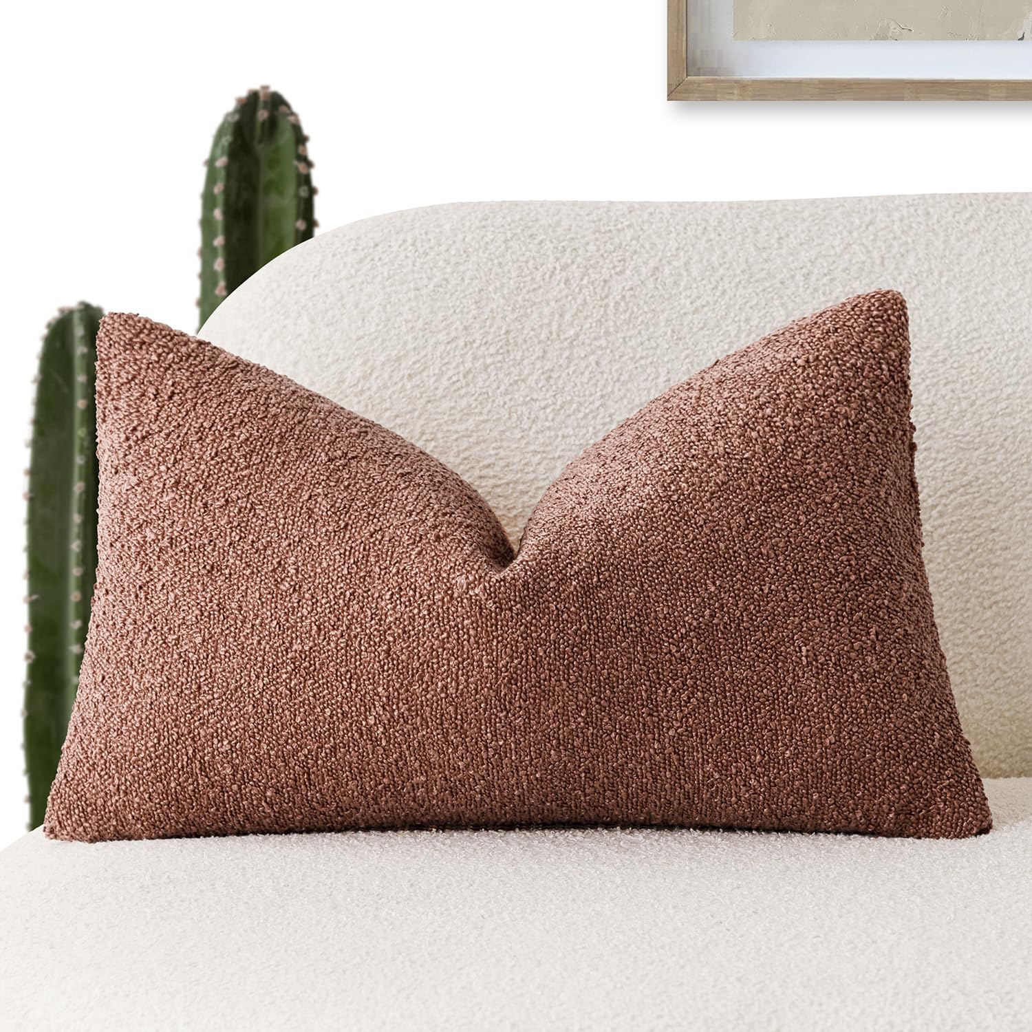 Photo 1 of Foindtower Decorative Textured Boucle Throw Pillow Covers Accent Solid Lumbar Pillow Cases Neutral Soft Couch Cushion Case for Chair Sofa Bedroom Living Room Home Decor 12x20 Inch,1PC,Orange Rust Red