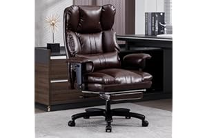 ESTRUCO Big and Tall Office Chair 500lbs Wide Seat Executive Office Desk Chair High-Back Office Task Chair with Foot Rest, Ergonomic Lumbar Support Computer Office Chairs for Heavy People(Brown)