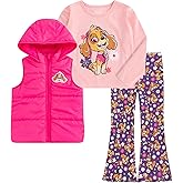 Paw Patrol Nickelodeon Girls 3 Piece Long Sleeve Shirt, Hooded Vest, and Flared Pants Set for Toddlers to Big Kids