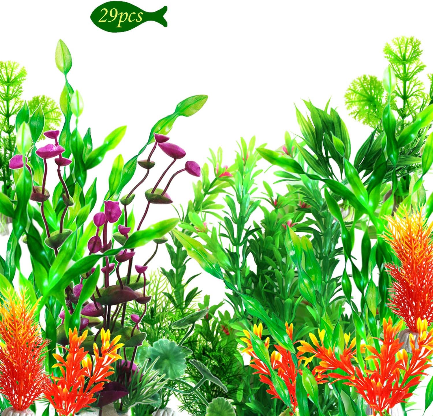 OrgMemory Artificial Aquarium Plants, Fish Tank Decorations, (29pcs, 12