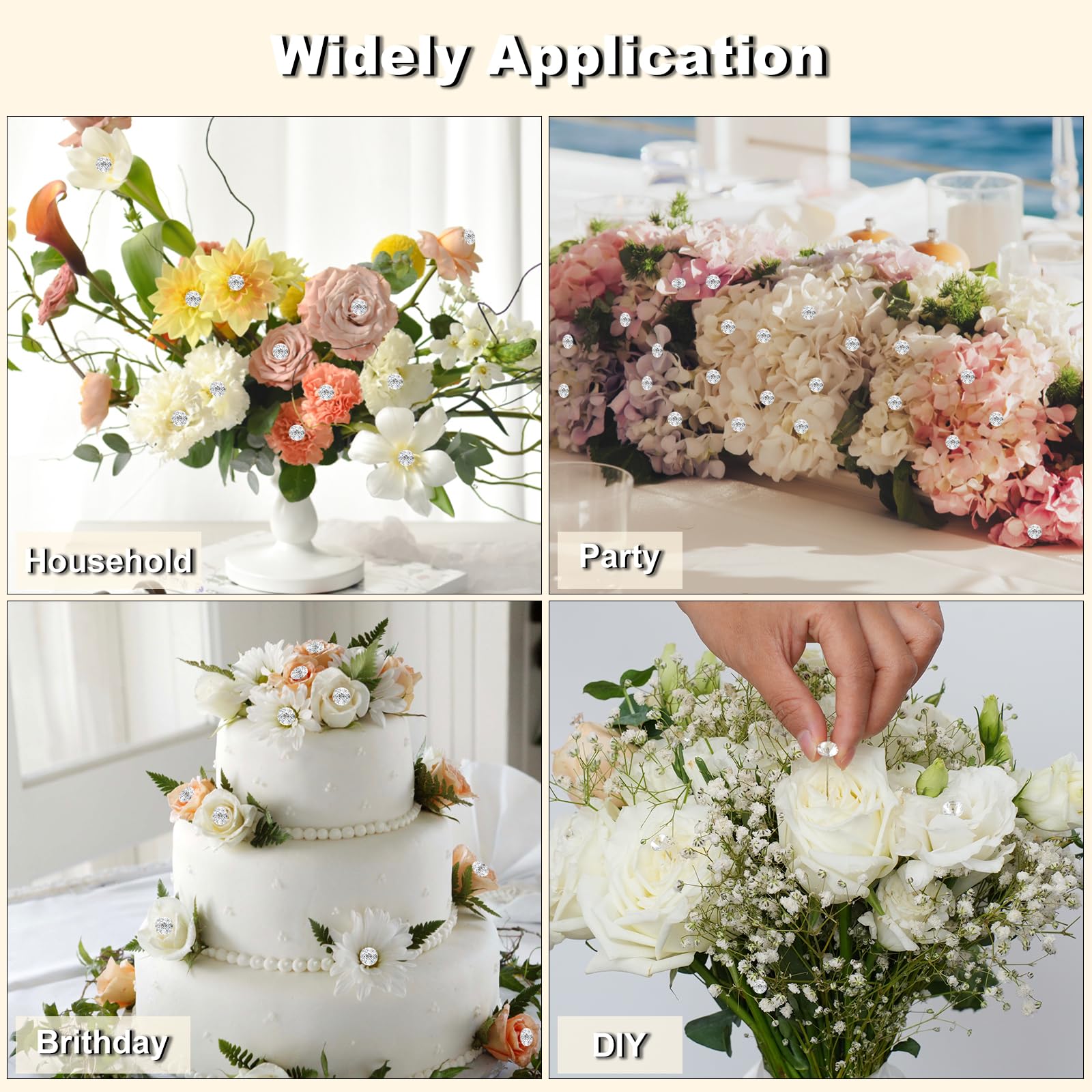 100pcs 2.1 Inches Bouquet and Corsage Pins, Diamond Pins for Flowers with Rhinestones Crystal Head, Elegant Floral Boutonniere Pin for Wedding, DIY Craft, Bridal Bouquet