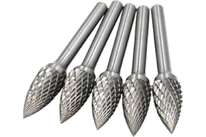 WKSTOOL 5Pcs,1/2 Dia.Solid Carbide Taper Round Tip Cone Burrs Heavy DutyTungsten Grinding Cutting Heads Chamfering Abrasion I